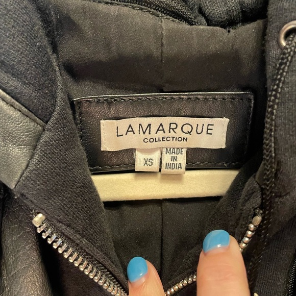 Lamarque Caroline Black Leather Jacket with sweatshirt head. Size XS Retail $700 - Picture 6 of 9
